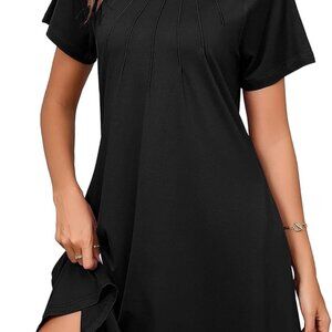 Women's Short Sleeve Sundress Casual A-Line Midi Dress with Pockets S-2XL